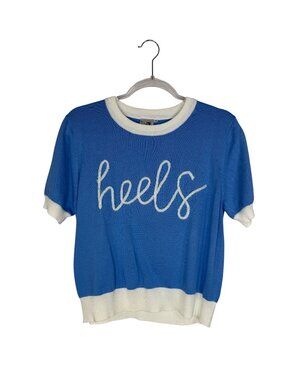 Queen of Sparkles UNC Tar Heels Short Sleeve Glitter Script Sweater Size Small